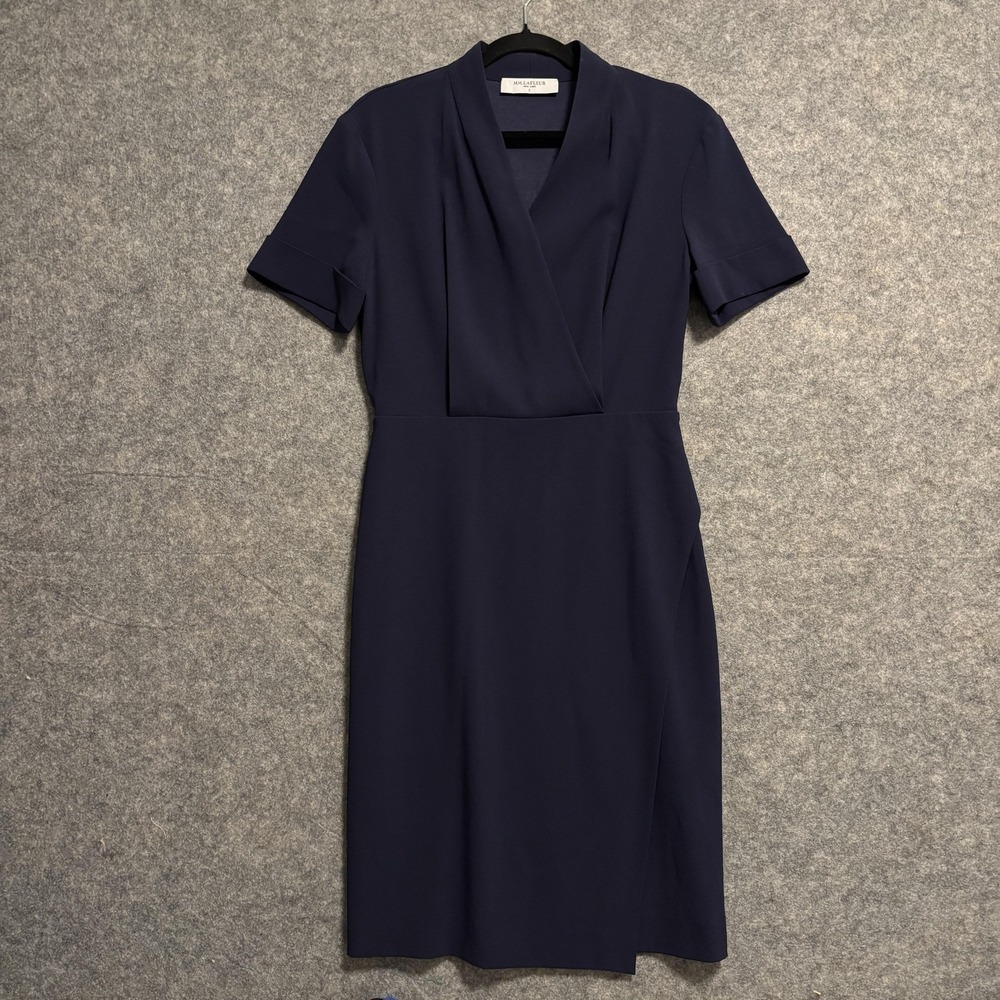 MM LaFleur Dress Womens Size 6 Blue The Tory Draped V Neck Sheath Knee Length
